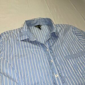Simorra Javier Simorra Blue White‎ Striped Ruffle Button Down Shirt Womens 14